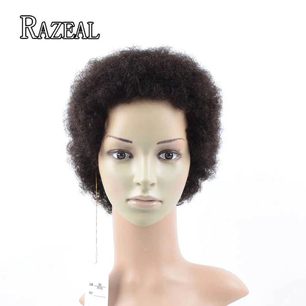 Razeal афро кудрявый вьющиеся синтетический ни Синтетические волосы на кружеве парик афроамериканца короткие парики МИСС COCO парик высокого Температура волокно - Цвет: # 1B