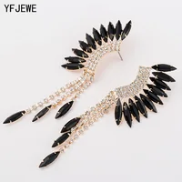 YFJEWE, новая мода, павлин, кисточки, стразы, серьги, 3 цвета, длинные висячие серьги, ювелирные изделия, аксессуары для свадебной вечеринки, женские, E045 - изображение