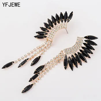 

YFJEWE New Fashion Peacock Tassel Rhinestone Earring 3 Color Long Drop Earrings Jewelry Wedding Party Accessories Female E045