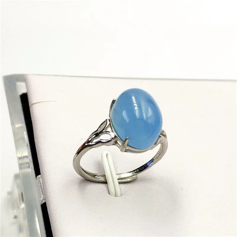 

Natural Blue Aquamarine Crystal Adjustable Ring Stone 925 Silver 12x9mm Beads Lucky Love Gift Stone Fashion Ring Jewelry AAAAA