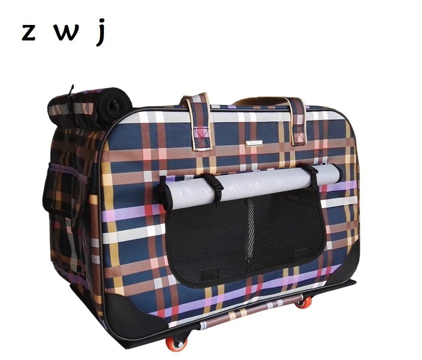 Мода для небольшого животного, питомца чемодан на колесах с рисунком собачки и котика Перевозчик дорожные сумки на колесиках багаж на ролликах