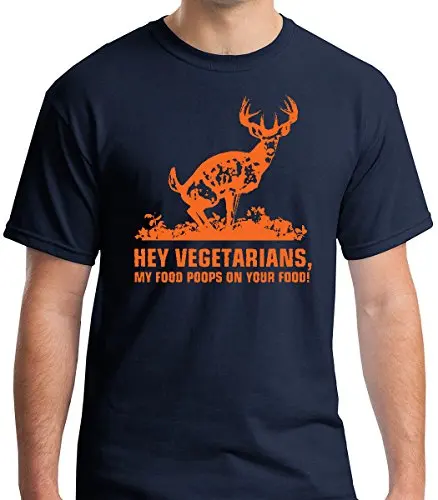 Мужская футболка с надписью «Hey Vegetarians-My Fat Poops on Your fat Deer Hunt» премиум-класса, забавные хлопковые футболки с коротким рукавом - Цвет: navy