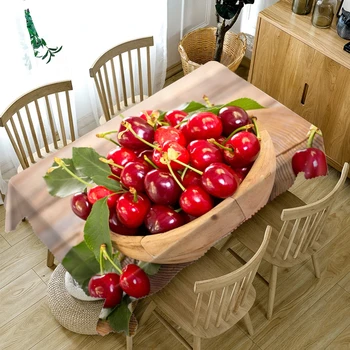 

3D Tablecloth Red Cherry Yellow Mango Fruit Pattern Dustproof Dining Table Table Cloth Rectangular Thicken Polyester Table Cover