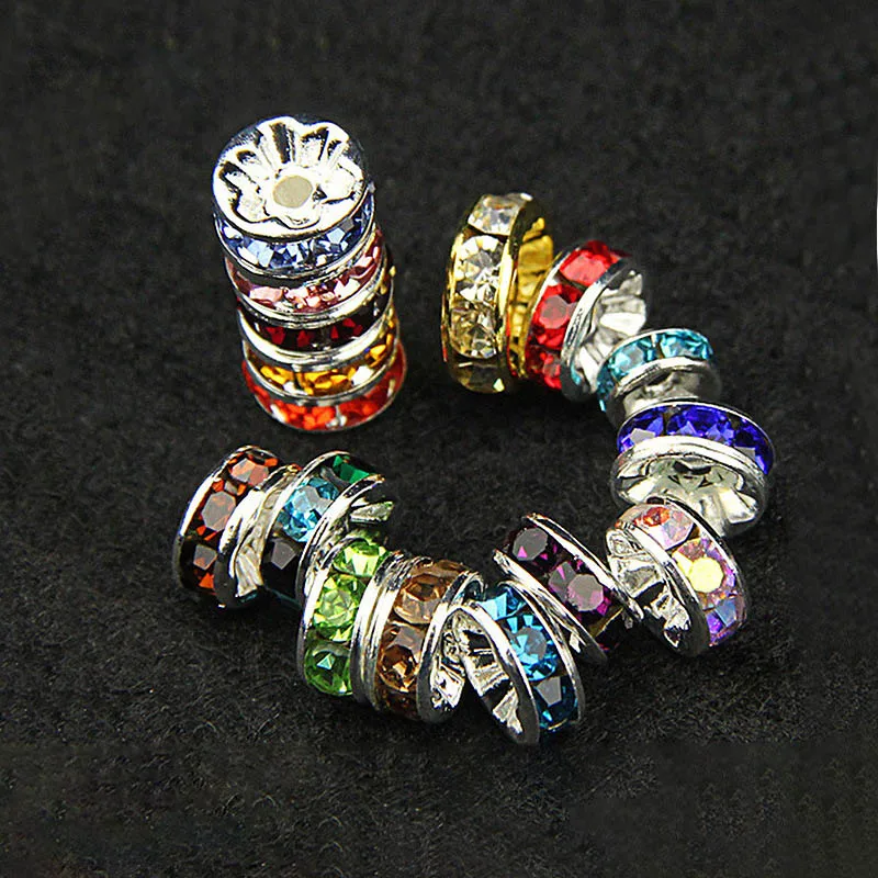 

50 piece/lot 8mm Rhinestone Rondelles Crystal Bead Loose Spacer Charm Beads for DIY Handmade Jewelry Findings Making Accessories
