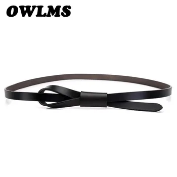 

Newest Genuine Leather Belts ladies cowhide belt smooth bow buckle thin soft leather fashion belts for women knot casual dress
