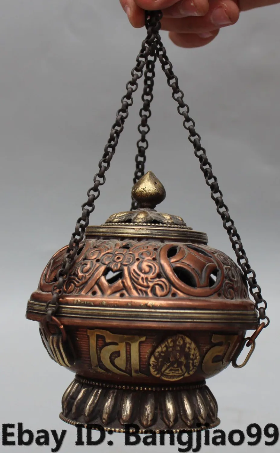 Chinese Ancient Tibetan Buddhism brass Old bronze incense burner Censer 13cm 
