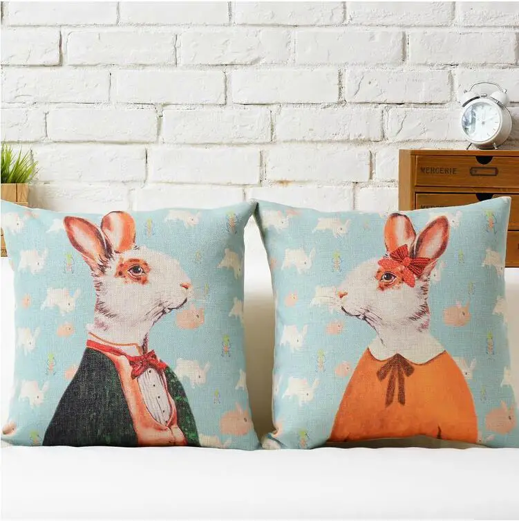 

Bunny Mr. Rabbit and girls Cute cartoon Animal cotton pillow cushion Square pillowcase Home Decor sofa cushions