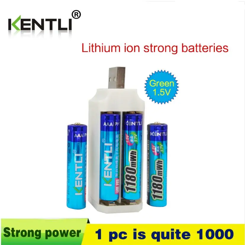 KENTLI 1,5 v 1100mWh AAA перезаряжаемые литий-полимерные батареи+ AA AAA зарядное устройство