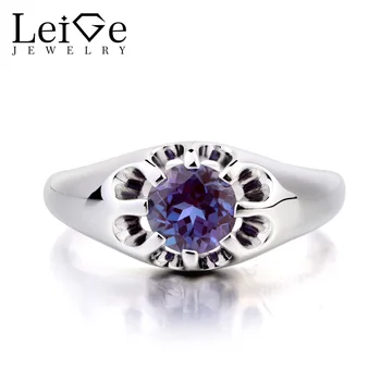 

Leige Jewelry Lab Alexandrite Ring Wedding Ring Color Change Gemstone 925 Sterling Silver Ring June Birthstone Solitaire Ring