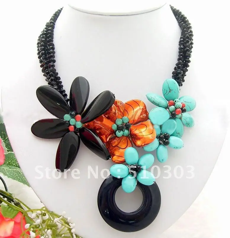 

Charming! Onyx&Semi-precious Stone&Shell&Onyx Necklace