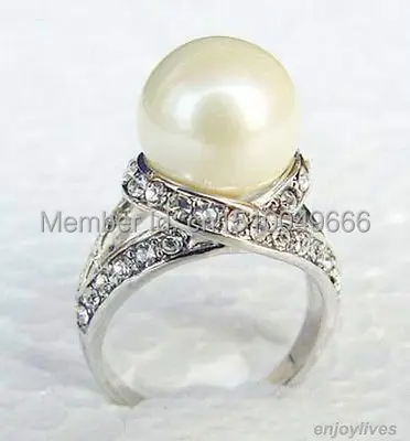 

FREE SHIPPING >>White South Sea Shell Pearl White Crystal Ring Size: 6.7.8.9