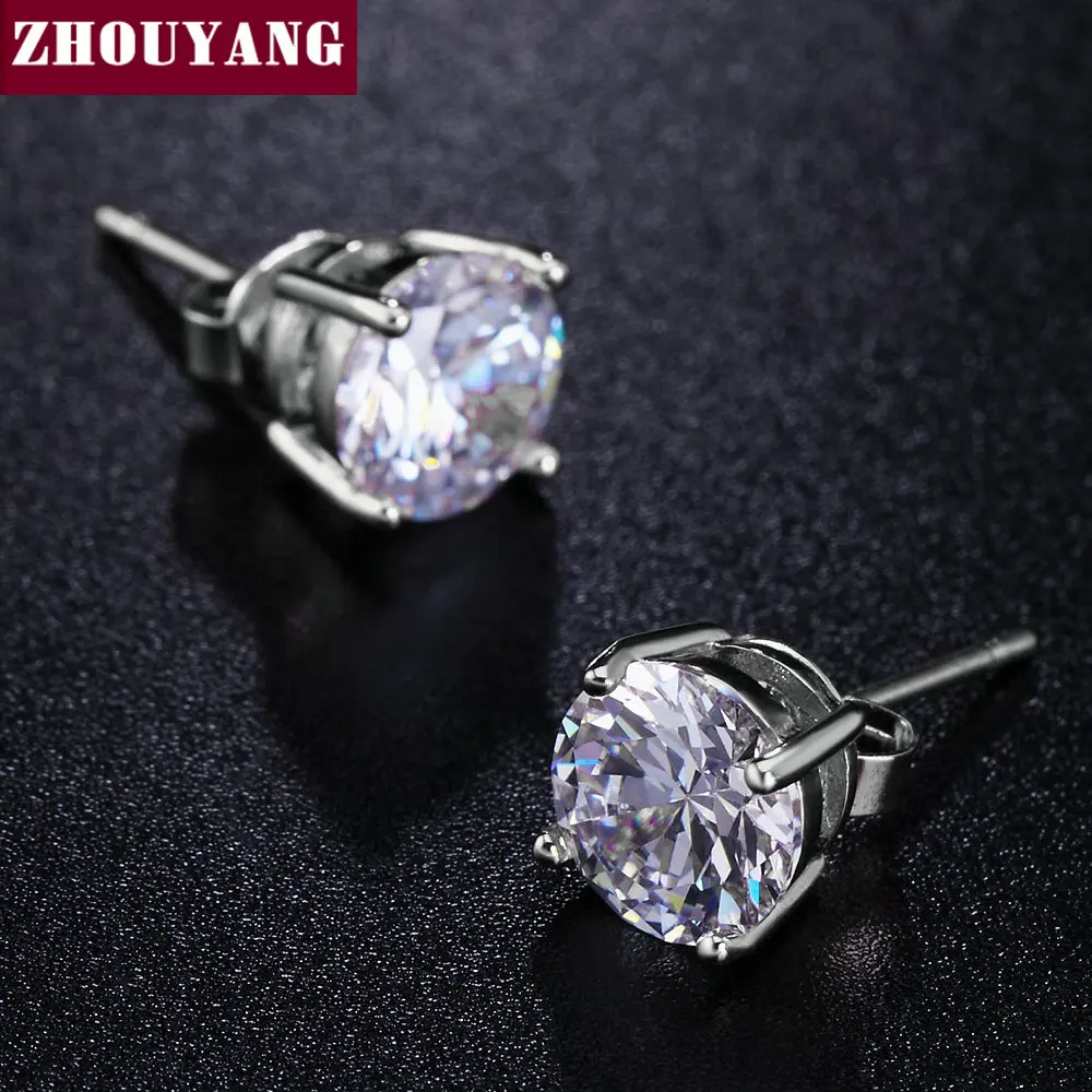 ZHOUYANG высококачественные серьги гвоздики из фианита цвета розового золота для