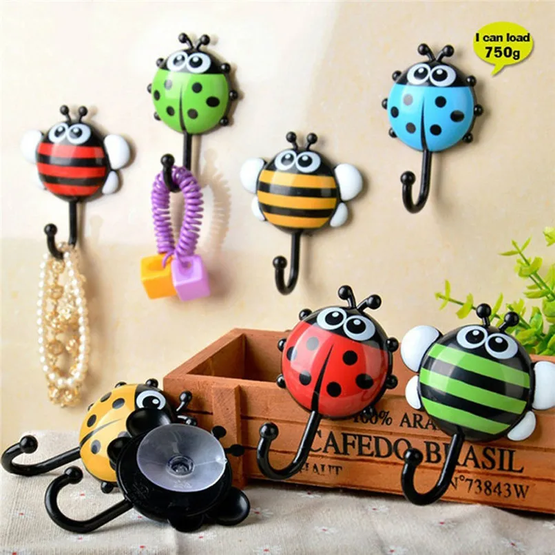 

2PC Random Hooks For Hanging Cartoon Ladybug Bee Self Adhesive Door Wall Hooks Sucker Nail Hook Kitchen Bathroom Accessories BL1