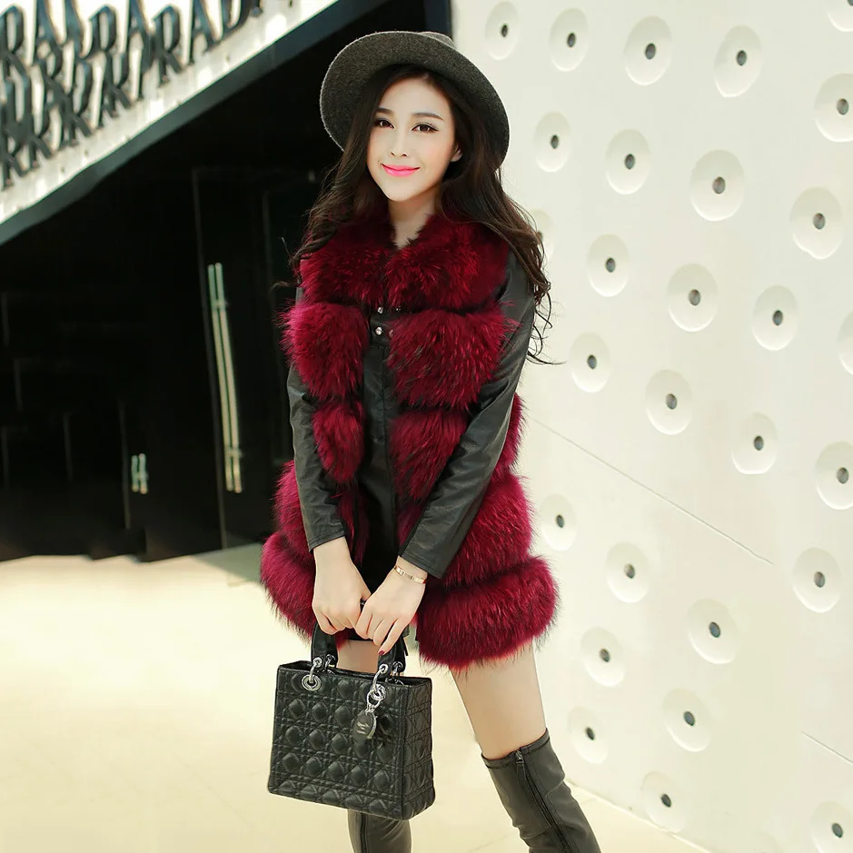 

Free shipping 2017new five day long section of raccoon fur vest vest jacket raccoon fur fur stitching factory direct sales