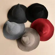 Модная Корейская вязаная шапка с острым ведьмой теплая дышащая женская Зимняя кепка