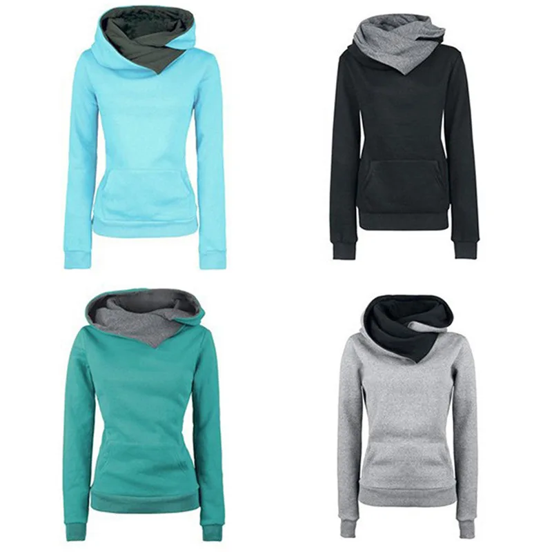 

2019 autumn women's Sweatshirt large size long Sweatshirt lapels hooded solid color long Sweatshirt
