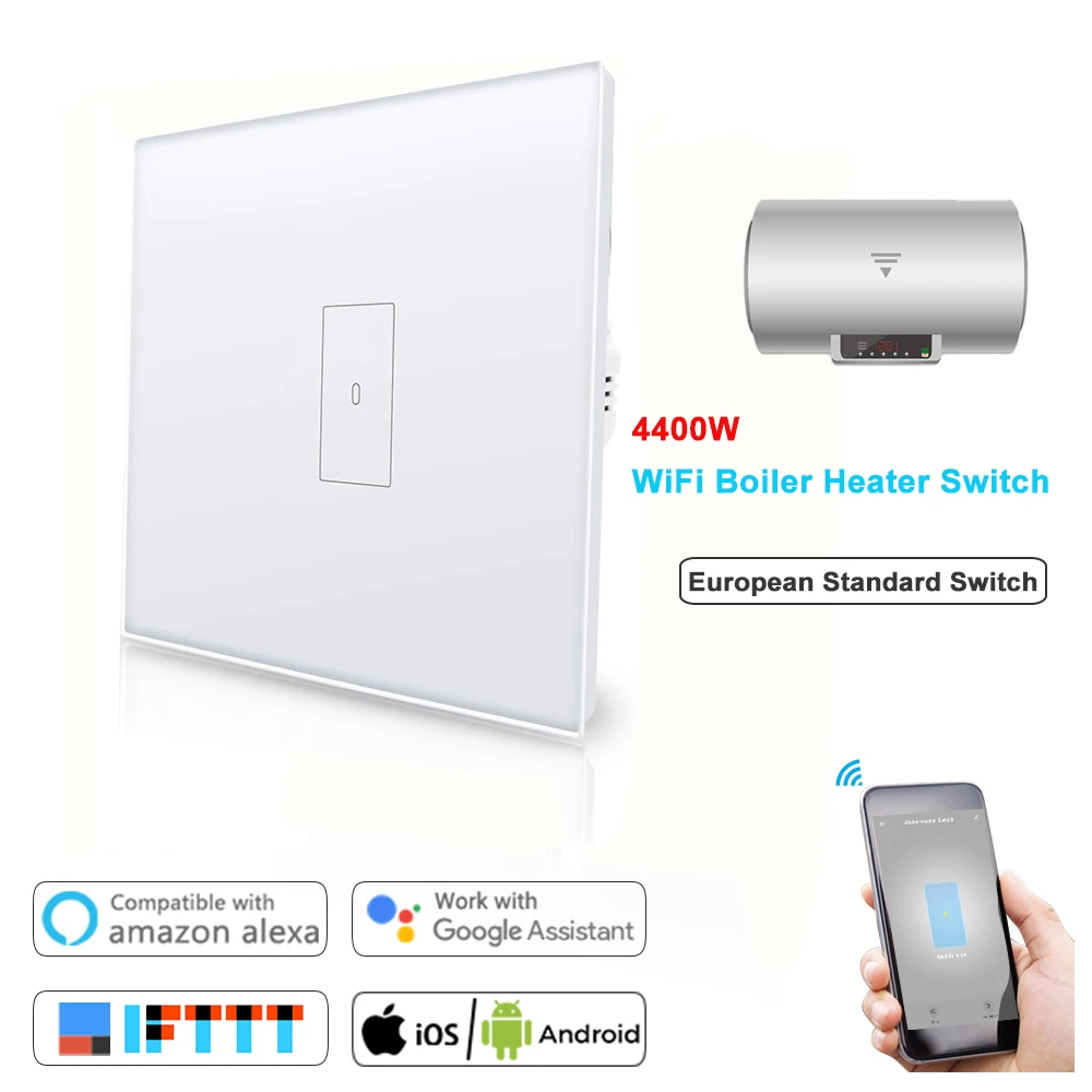 

WiFi Boiler switch EU 4400W Water Heater Switch Voice Control Compatible Alexa Google iFTTT Remote Control Smart timer switch