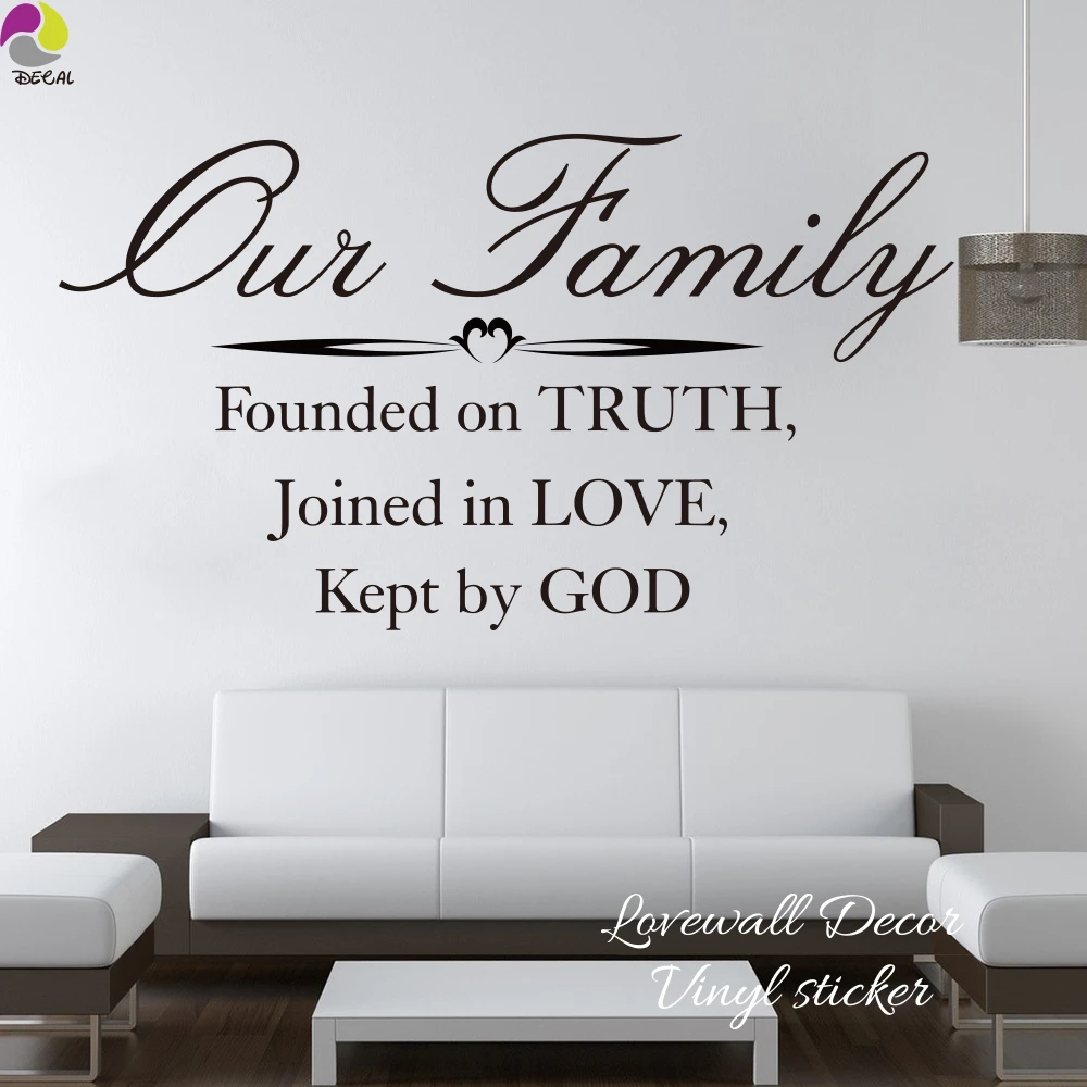 Autocollant Mural En Vinyle De Notre Famille Citation De Verset De La Bible Basee Sur La Verite Jointe Dans L Amour Tenu Par Dieu Decoration De Maison Aliexpress