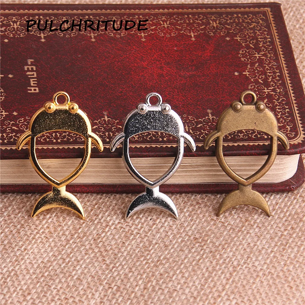 

PULCHRITUDE 10pcs/lot Metal Zinc Alloy Three Colors Fish Charm Animal Pendant Blank Tray Bezel Diy Jewelry Making c2102