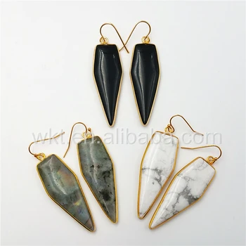 

WT-E288 Wholesale Natural stone dangling earrings with 24k gold bezel,10pairs one lot