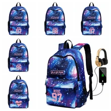 Модный рюкзак Mochila Blackpink Galaxy, школьная сумка для женщин и девочек, рюкзак для путешествий, студенческие сумки с usb-кабелем для зарядки