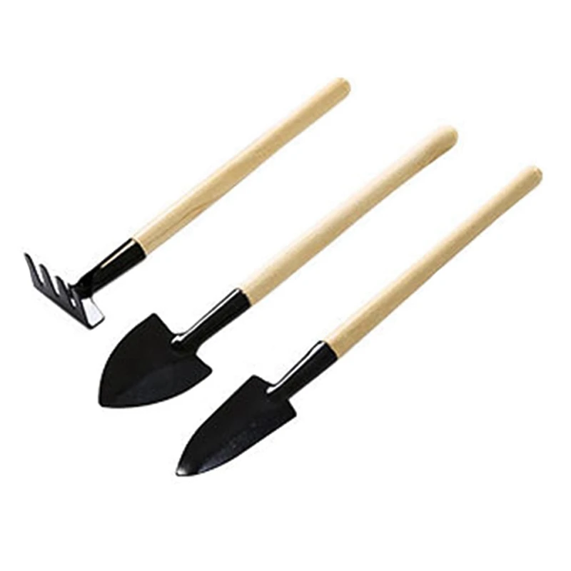 

3Pcs Mini Wood Handle Metal Head Gardener Garden Hand Tool Kit Plant Gardening Shovel Spade Rake Trowel