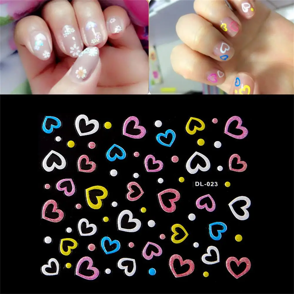 

30PCs/Set Different Design 3D Cute Cartoon Flowers Nail Art Stickers Colorful Creative Heart Dragonfly Snowflake DIY Nail Decal