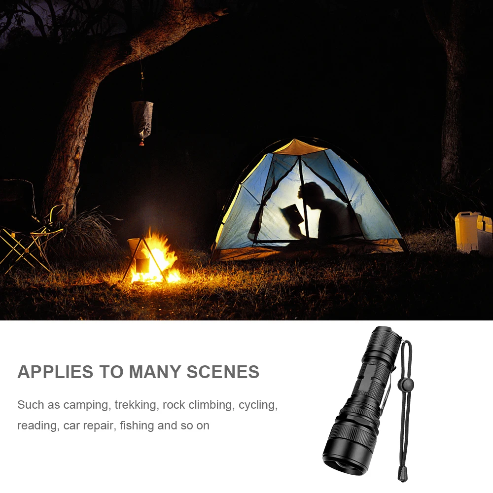 P50 LED Tactical Flashlight 5 Modes Zoomable Torch Waterproof USB Charging 26650 Scout Hunting Flash Light With Clip Tail Rope