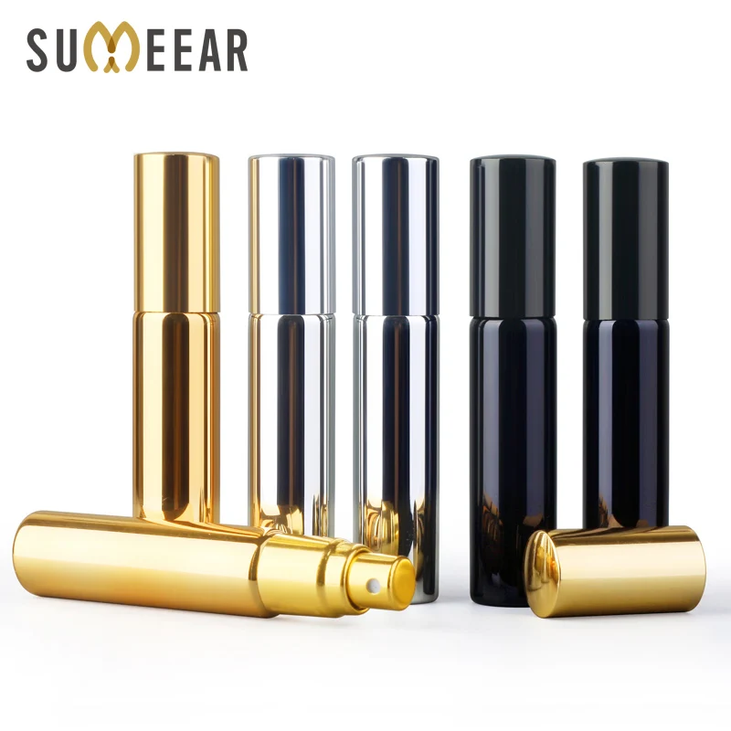 

50Pieces/Lot 10ML Perfume Bottle UV Plating Glass Refillable With Aluminum Atomizer Spray Bottles Sample Empty Containers
