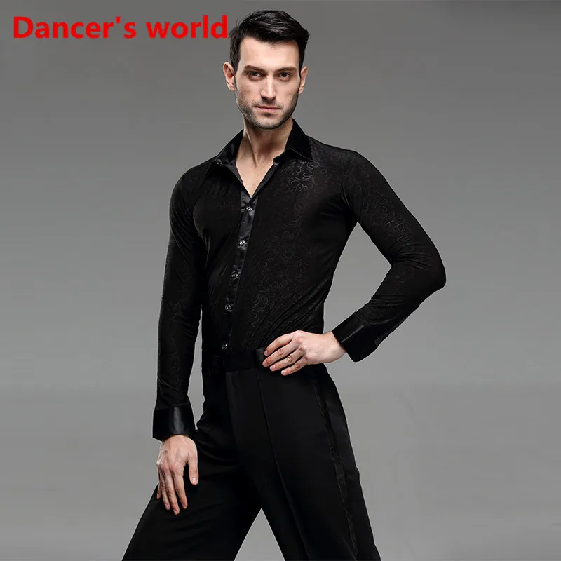 2017 Long Sleeves Button Tie Mens Latin Shirts Dance Top Ballroom Latin