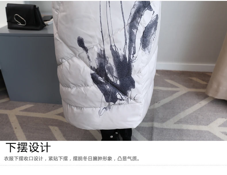 High Quality Winter Women's Ink and wash printing Chinese Style Vintage Long Down Coat