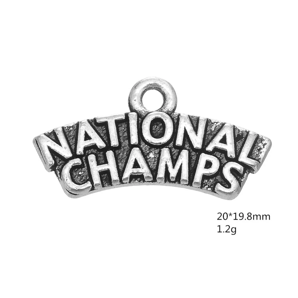 50PCS Charm DIY Accessories Jewelry Wholesale Word NATIONAL CHAMPS Gift Charm Metal Zinc Alloy For Bracelet Jewelry