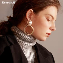 RscvonM, модные женские серьги-капли с искусственным жемчугом, круглые серьги для женщин, пирсинг с плоским жемчугом, серьги в виде цветка, ювелирные изделия, аксессуары