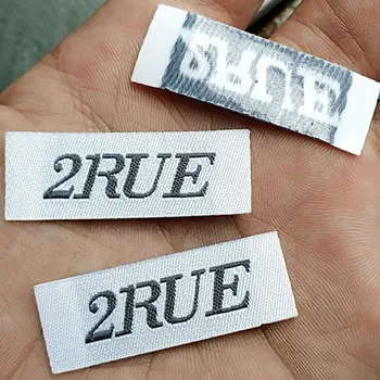 

1000pcs Custom hot iron on dark grey cloth woven label Straight cut tag 4 * 1.5 cm