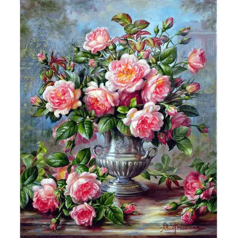 

DIY 5D Diamond Painting Cross Stitch square Diamonds Embroidery Pink Peony Diamond Mosaic Home Decor