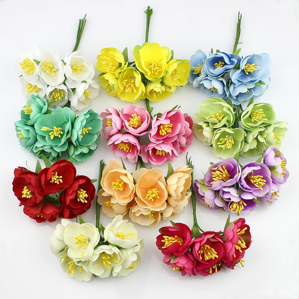 6pieces 3cm Artificial silk camellia flowers for DIY wreaths garland