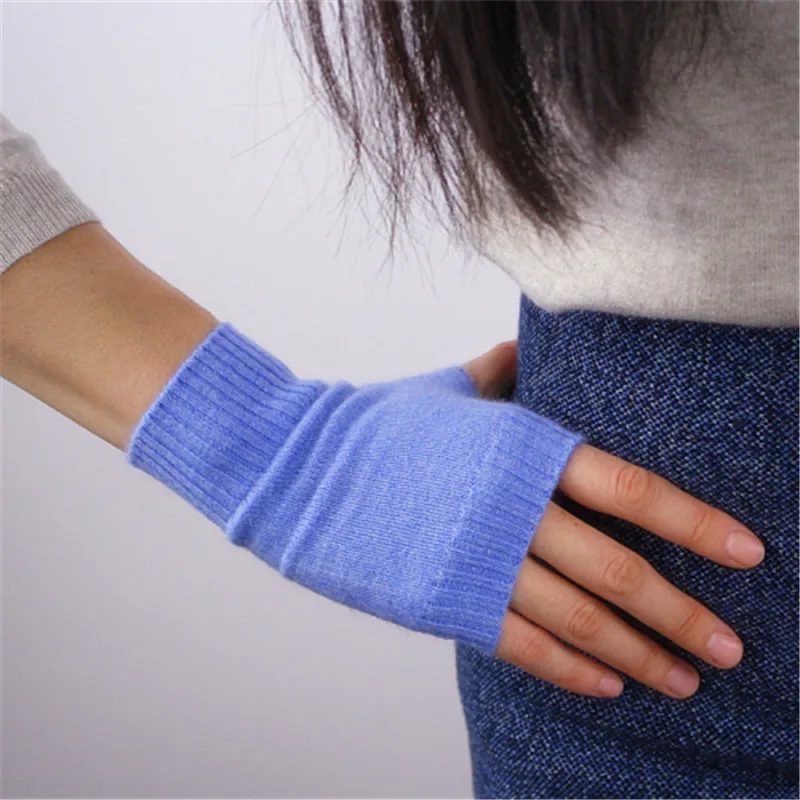 Pure Cashmere Gloves Pure Wool Semi-Finger Fingerless Autumn Winter Black Short Style Flexibility Knitted Woman Gloves TB101