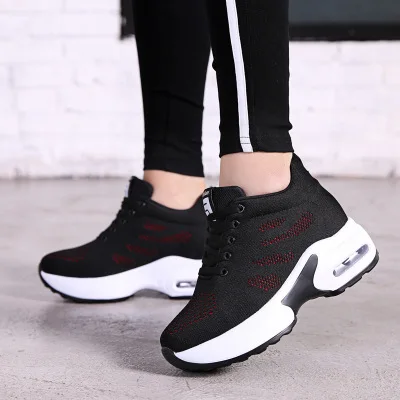 Dropshipping New Platform Sneakers Shoes Breathable Casual Shoes Woman Fashion Height Increasing Ladies Shoes XYZ127 - Цвет: black red