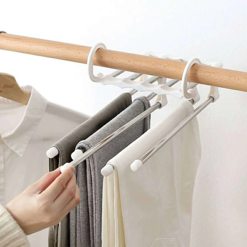 

New 5 In 1 Stainless Steel Multifunction Retractable Clothes Pants Rack Trousers Hanger Organizer Save Space Dropship