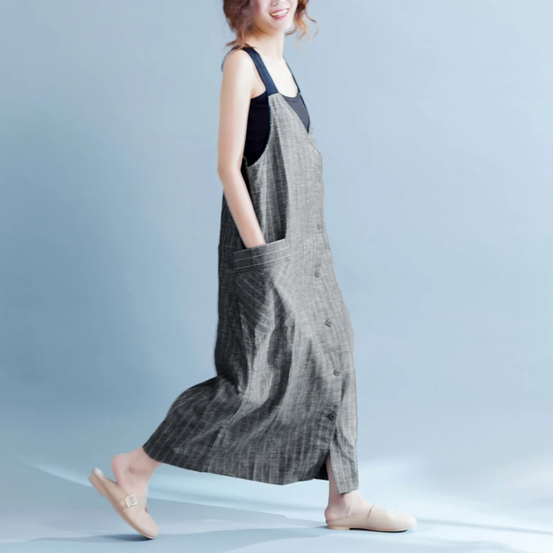 Women Striped Dress 2018 Summer Sexy Strap V Neck Sleeveless Casual Loose Solid Long Maxi Dresses Plus Size Oversized Vestidos Dresses