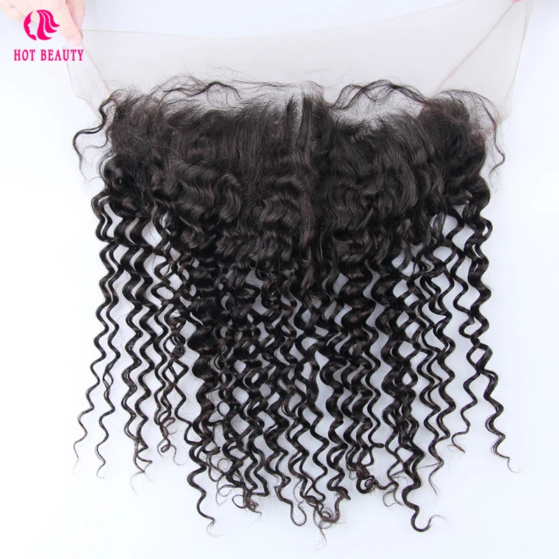 Hot Beauty Hair Brazilian Deep Wave Lace Frontal 13x4 Ear to Ear Pre Plucked 100% Natural Remy Human Hair Free Part Swiss Lace