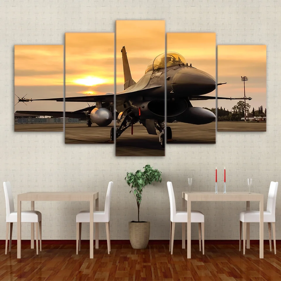 5 Panel Space Airplane Sunset Pictures For Living Room ...