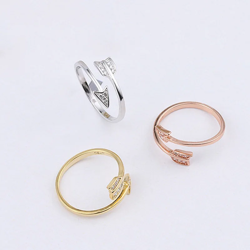 LNRRABC 1PC New Drop Shipping Alloy Arrows Crystal Women Allergy Free Rings Hot Sale Open Sagittarius 3 Colors Adjustable Rings