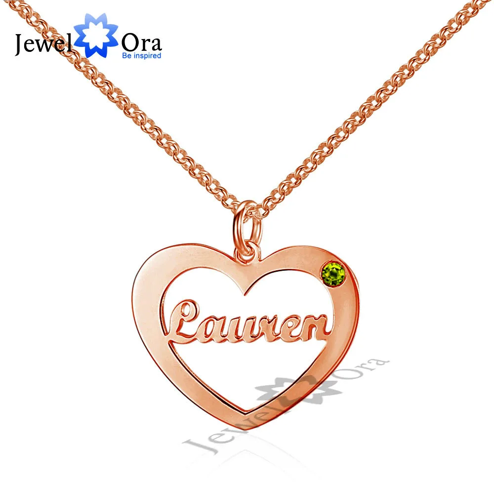 

DIY Name Rose Gold Color Personalized 925 Sterling Silver Birthstone Heart Necklaces & Pendants Lovers Gift (JewelOra NE101534)