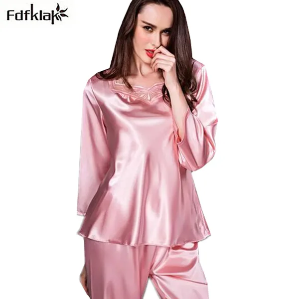European Style 2017 new silk pajamas set spring summer pyjamas women