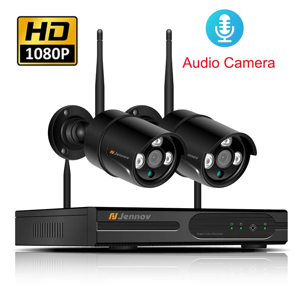 

HD 1080P 4CH Wireless CCTV System NVR Kit 2PCS Audio Record Indoor Outdoor Security Wifi Camera Video Surveillance System Set