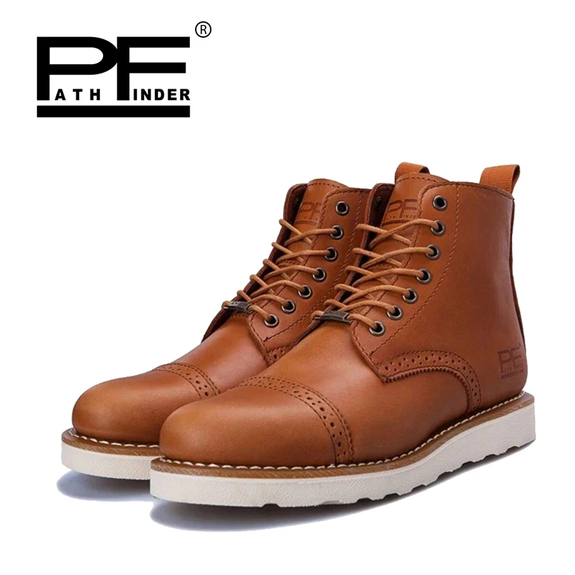 

Pathfind Men Leather New Tooling military Boots Outdoor Motorcycle Shoes Retro Rubber England mens Waterproof Western Boots