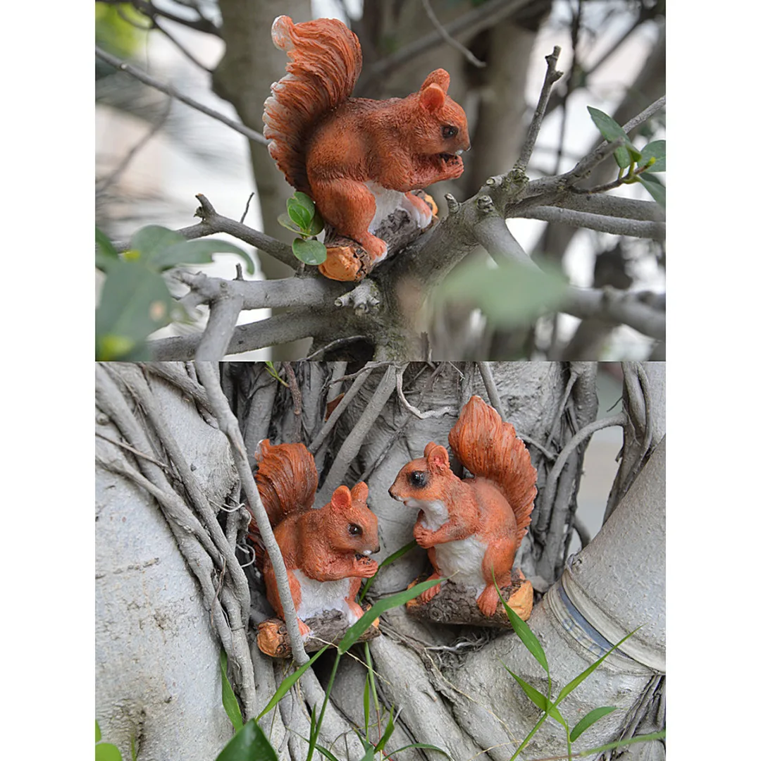 2Pcs/lot Resin Squirrel Sculpture Ornaments Collectible Outdoor Home Garden Decor