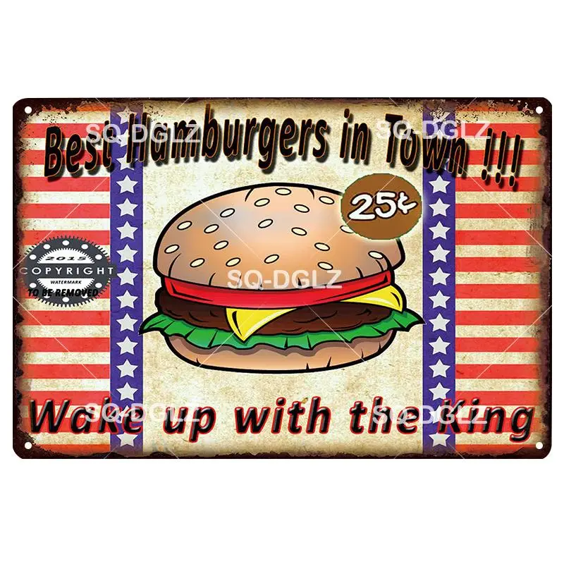 [SQ-DGLZ] лучший гамбургер жестяная вывеска бургер& фри настенный декор сэндвичи металлические поделки живопись таблички художественный плакат - Цвет: 0874