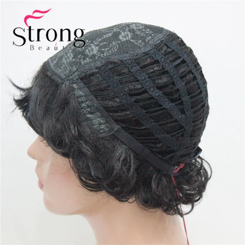 E-7125 #2New Wavy Curly Off Black Wig Short Synthetic Hair Full Women's Wigs For Everyday (9)